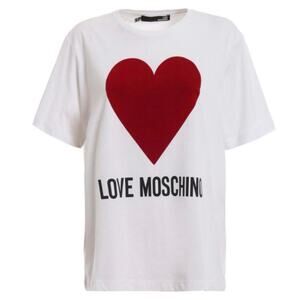 NWT Love Moschino White Tee T-shirt Large Red Flocked Velvet Like Heart 42 8